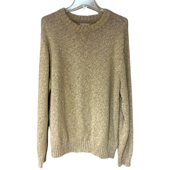 L.L. Bean Sweaters - L.L. Bean Marled Tan Cream 100% Cotton Crew Sweater Sz L